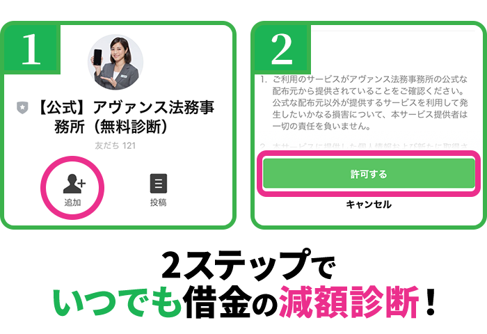 2ステップでいつでも借金減額診断!