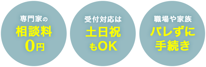 相談料0円、土日祝もOK、バレずに手続き